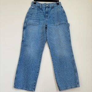 Forever 21 Women's 27 Medium Wash Denim Blue High Rise Wide Leg Cargo Jeans